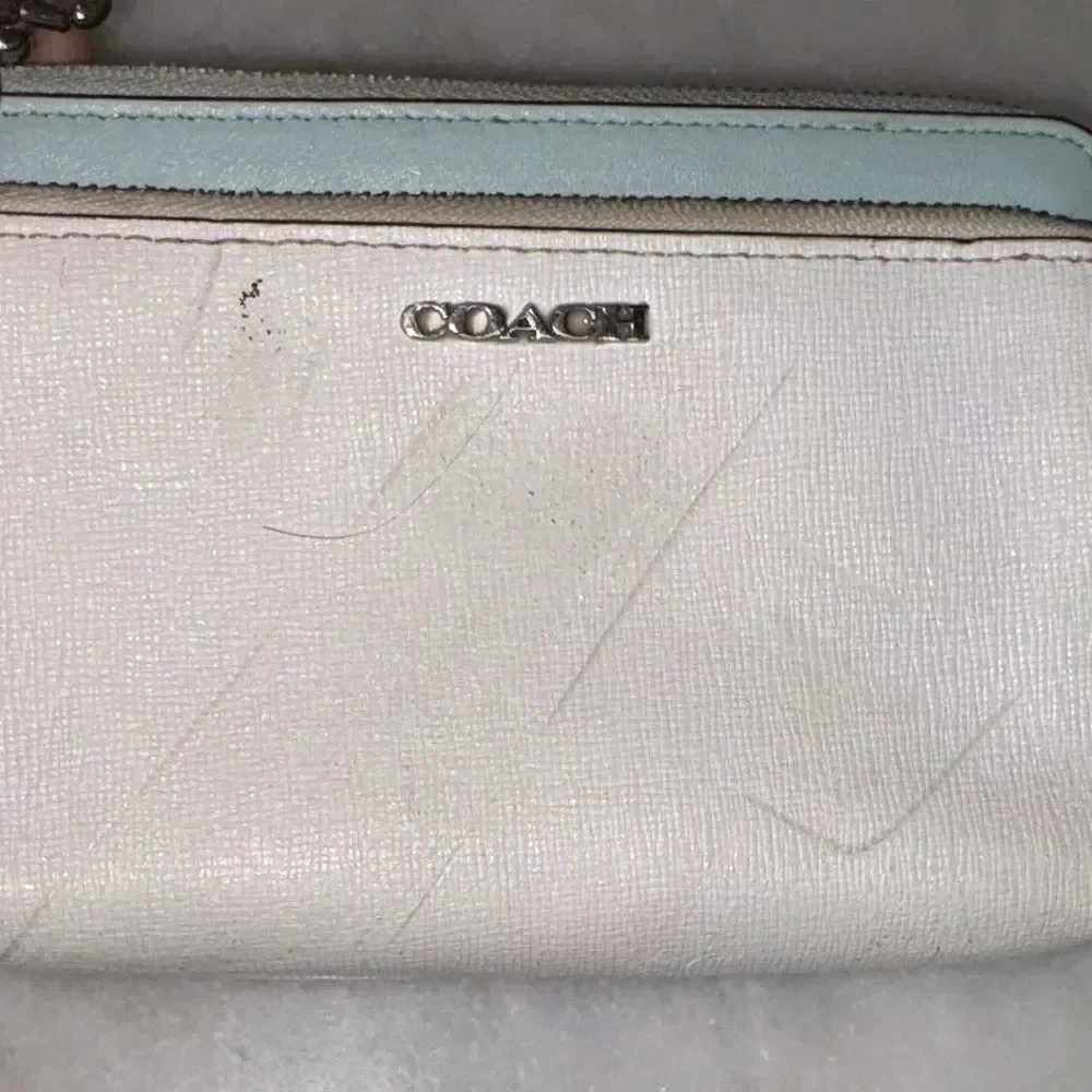 Coach Wristlet Bag Purse Cross Grain & Patent Leather Double Zipper Pouch Wallet